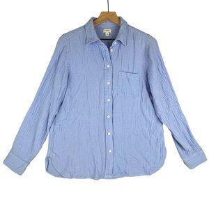 J Crew Factory Top Women Medium Blue Gauzey Tunic Button Up Lagenlook